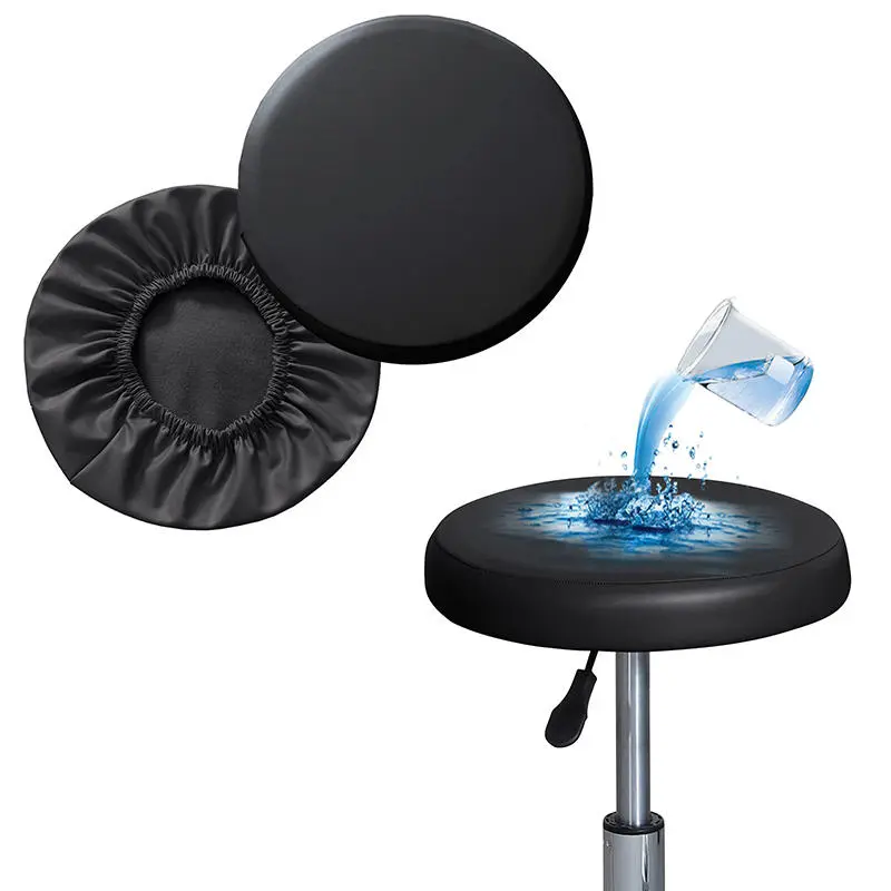 PU Leather Round Chair Cover Waterproof Dustproof Seat Cover Bar Stool Cover Home Restaurant Chair Protector For Hotel Banquet