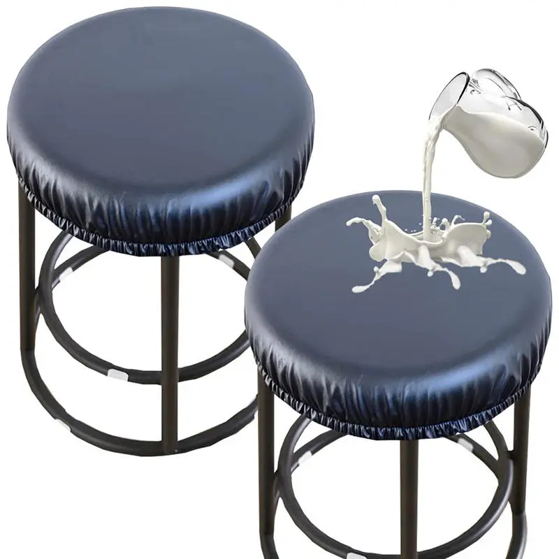 PU Leather Round Chair Cover Waterproof Dustproof Seat Cover Bar Stool Cover Home Restaurant Chair Protector For Hotel Banquet