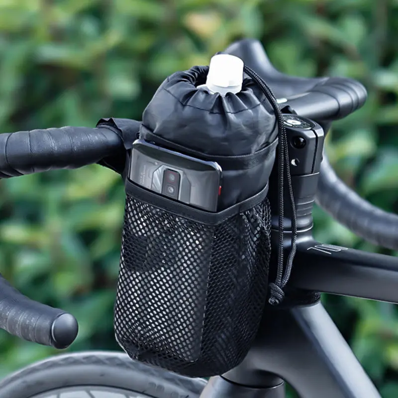 Bicycle Bag Bike Bottle Holder Handlebar Stem Thermal Bag with Mesh Pocket Coffee Cup Holders Cycling Water Bottle Carrier Bag