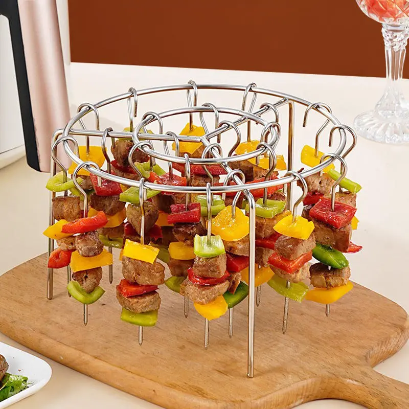 1 Set Suit Stainless Steel Grill &Skewers 12/24/36/48 pcs Needle BBQ Set Air Fryer Oven Grill Skewers Kitchen Supplies