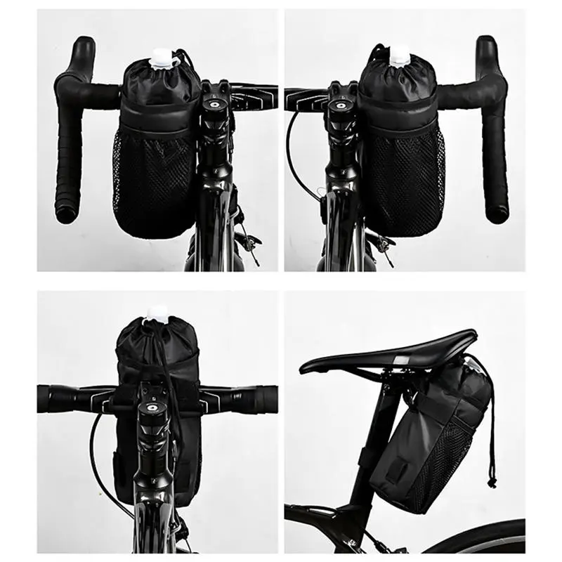 Bicycle Bag Bike Bottle Holder Handlebar Stem Thermal Bag with Mesh Pocket Coffee Cup Holders Cycling Water Bottle Carrier Bag
