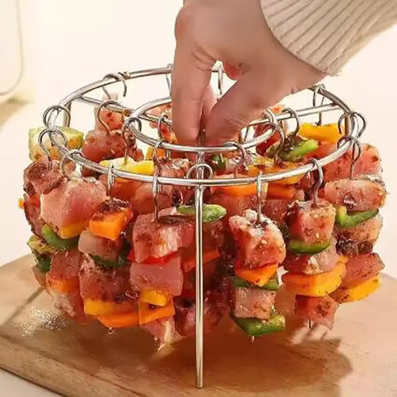 1 Set Suit Stainless Steel Grill &Skewers 12/24/36/48 pcs Needle BBQ Set Air Fryer Oven Grill Skewers Kitchen Supplies