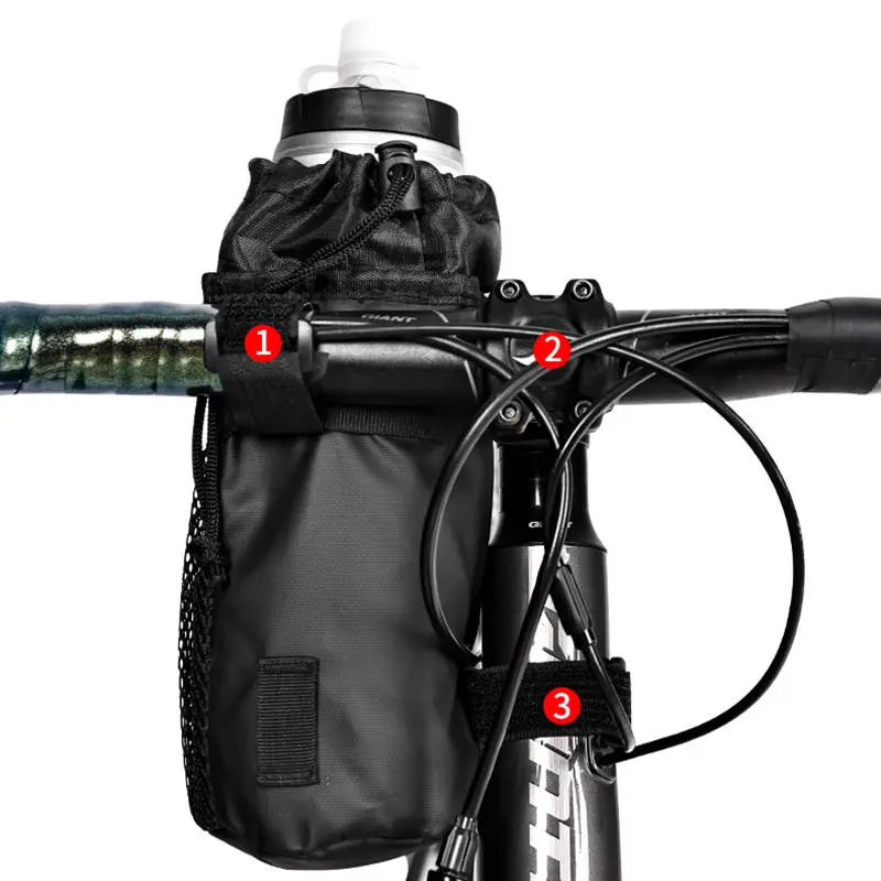 Bicycle Bag Bike Bottle Holder Handlebar Stem Thermal Bag with Mesh Pocket Coffee Cup Holders Cycling Water Bottle Carrier Bag