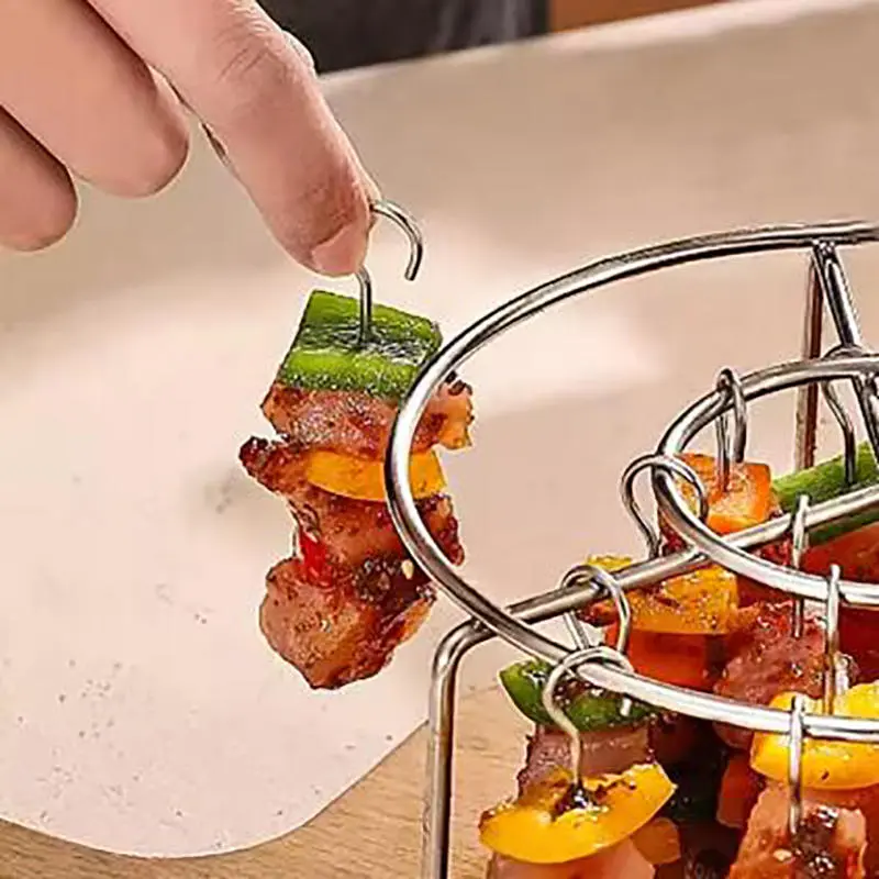 1 Set Suit Stainless Steel Grill &Skewers 12/24/36/48 pcs Needle BBQ Set Air Fryer Oven Grill Skewers Kitchen Supplies