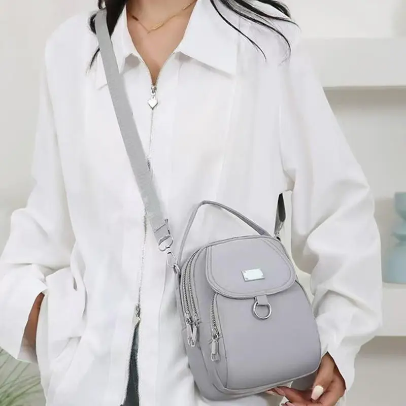 1PC Lady Casual Messenger Bag, Solid Color Multi-function Purse, Multi-layer Lightweight Oxford Handbag, Suitable for Going out