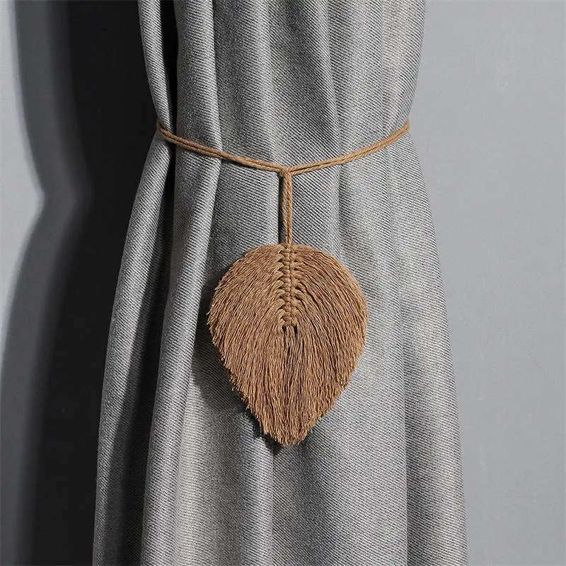 Leaf Macrame Curtain Tie backs Hand-Woven Cotton Tassel Curtain Straps Tie Decorative Accessories for Living Room Boho Decor