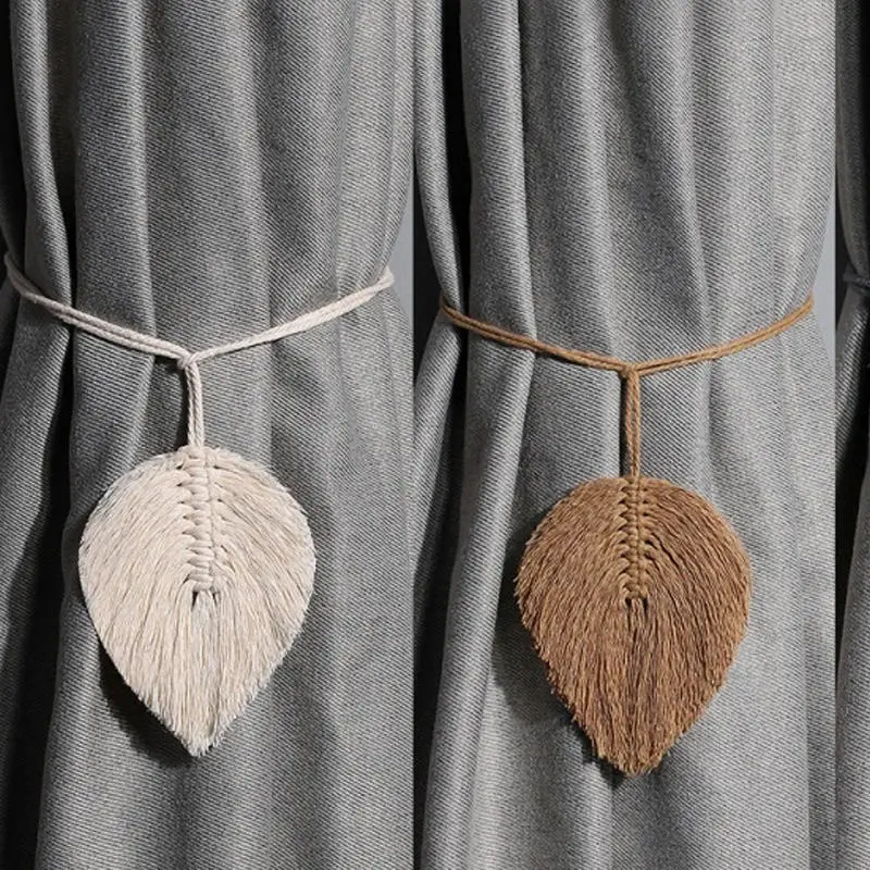 Leaf Macrame Curtain Tie backs Hand-Woven Cotton Tassel Curtain Straps Tie Decorative Accessories for Living Room Boho Decor