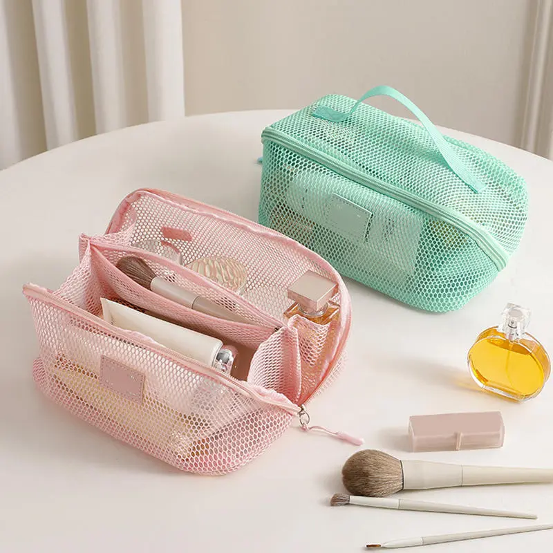 Women's Portable Storage Toiletry Organizer Bag Mesh Transparent Makeup Bag Large Capacity Tote Multifunctional Makeup Case