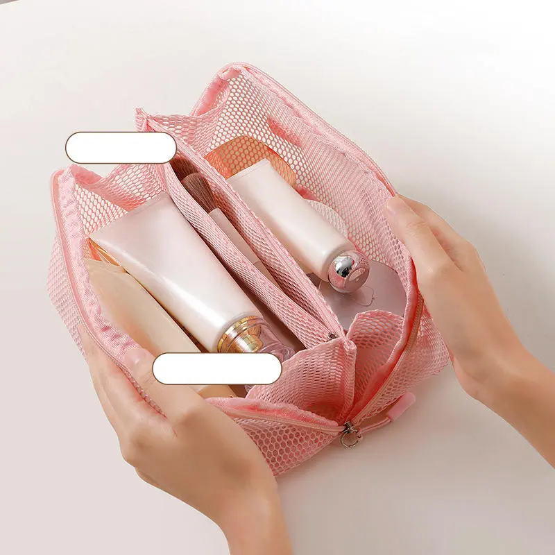 Women's Portable Storage Toiletry Organizer Bag Mesh Transparent Makeup Bag Large Capacity Tote Multifunctional Makeup Case