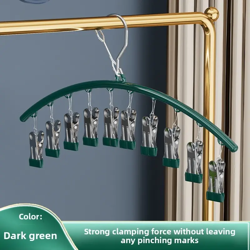 10 Clips Stainless Steel Sock Clip Pace-Saving Arc Sock Drying Rack Windproof Non-slip Clothes Rack Underwear Clip Towel Hanger