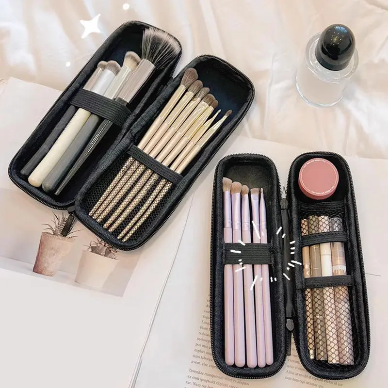 1PCS Black Small+Large Cosmetic Storage Bags Waterproof Double Zipper Makeup Brushes Case Women Bag Portable Travel Brush Holder