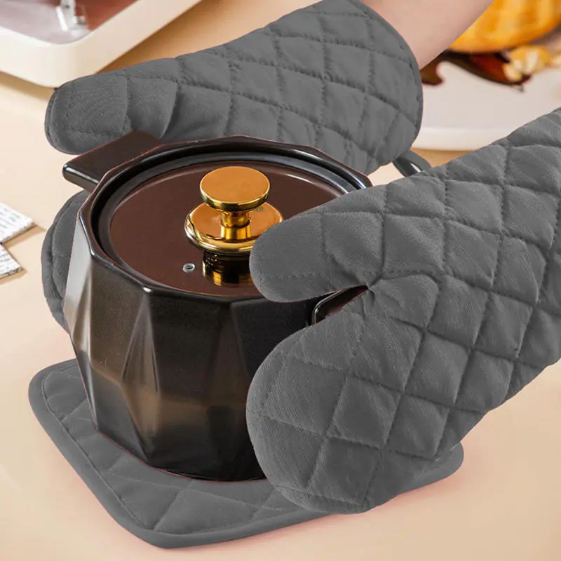 1PCS Household Oven Gloves Pot Holder Set Thickened Heat Resistant Gloves and Heat Insulation Pad Non-Slip Kitchen Gadgets BBQ