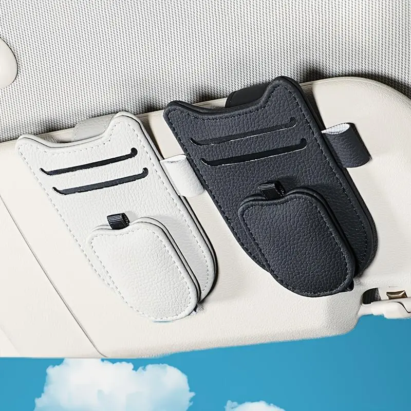 Car Sunglasses Holder Sun Visor Glasses Clip Multifunction Leather Eyeglasses Hanger Portable Ticket Card Clip Car Accessories