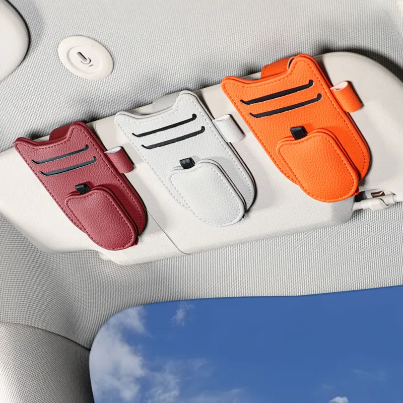 Car Sunglasses Holder Sun Visor Glasses Clip Multifunction Leather Eyeglasses Hanger Portable Ticket Card Clip Car Accessories