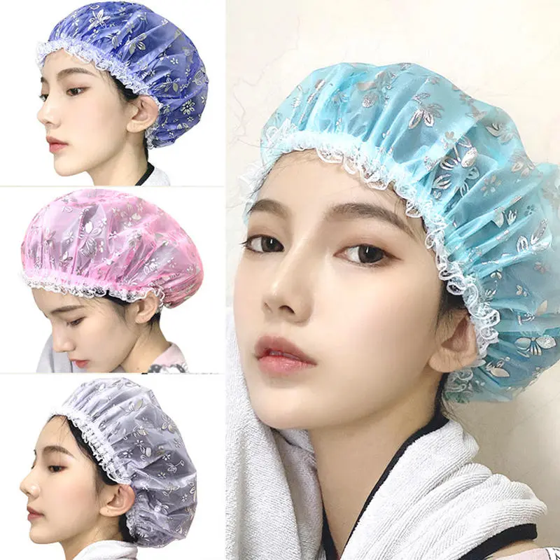 Double-layer Shower Cap Adult Ladies Waterproof Bathing Hat Kitchen Oil-proof Bathroom Bathing Household Shower Cap
