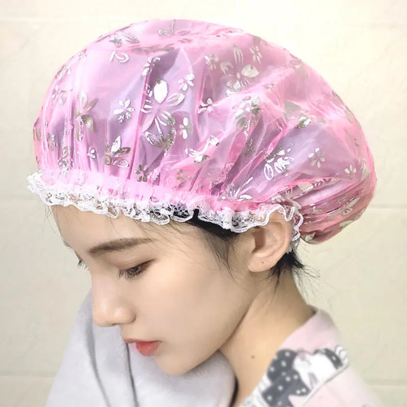 Double-layer Shower Cap Adult Ladies Waterproof Bathing Hat Kitchen Oil-proof Bathroom Bathing Household Shower Cap