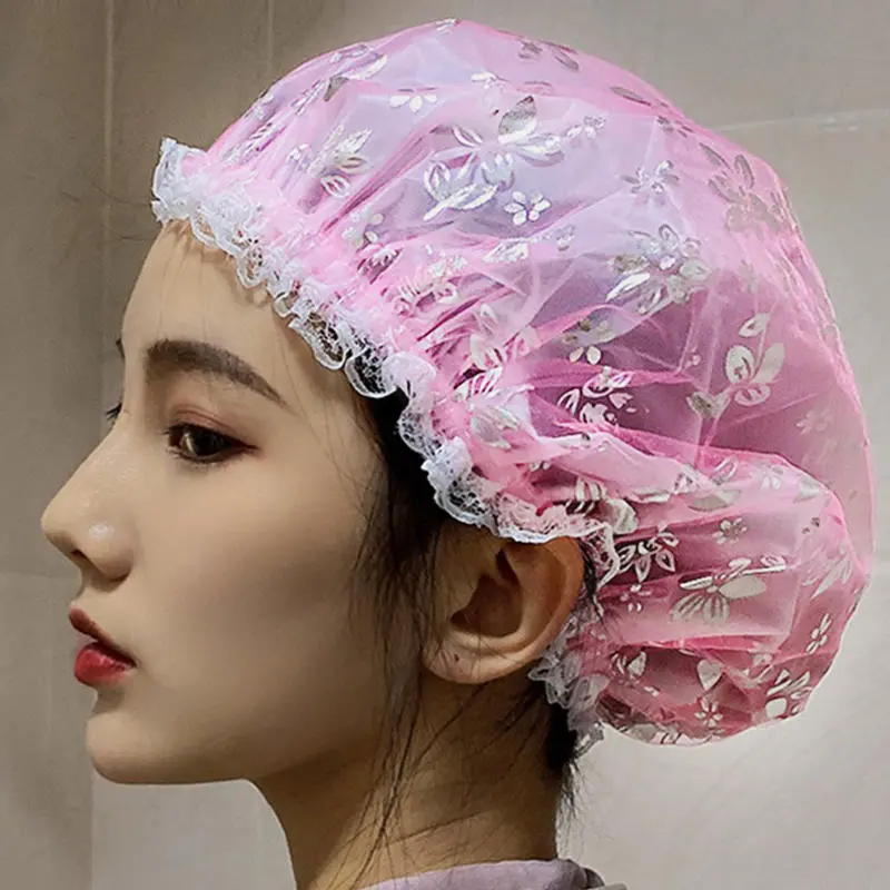 Double-layer Shower Cap Adult Ladies Waterproof Bathing Hat Kitchen Oil-proof Bathroom Bathing Household Shower Cap