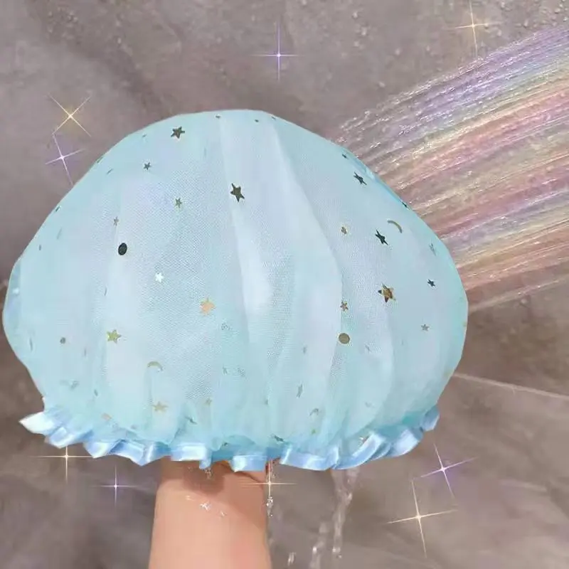 Double-layer Shower Cap Adult Ladies Waterproof Bathing Hat Kitchen Oil-proof Bathroom Bathing Household Shower Cap