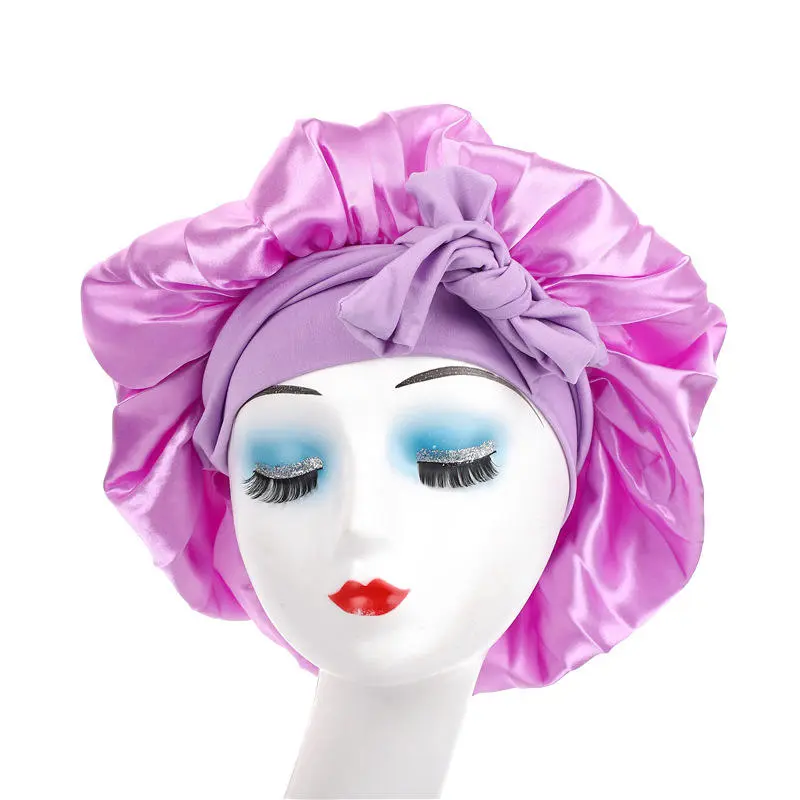 Sleeping Hat Women Satin Solid Night Sleep Cap Hair Care Bonnet Nightcap For Women Men Unisex Cap Bonnet De Nuit Shower Turban