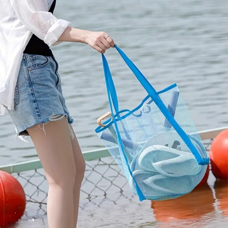 1Pcs Picnic Beach Bag Women Mesh Transparent Swim Storage High Capacity Shopping Bags Tote Women Cosmetic Makeup Organizer