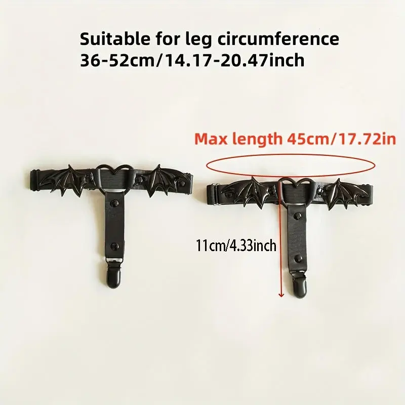 1Pair Women Gothic Heart Shape Thigh Garter Bat Wings Love Sock Clip Dark Punk Style Female Elastic Adjustable garter Strap Cos