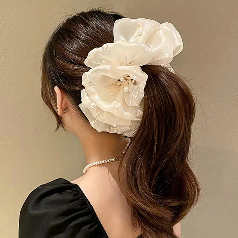 Women's Hair Claw Korean Style Exquisite Pearl Hairpin Hair Accessories Sweet Bow Back Head Flower Grab Fashion Nice Hair Claw