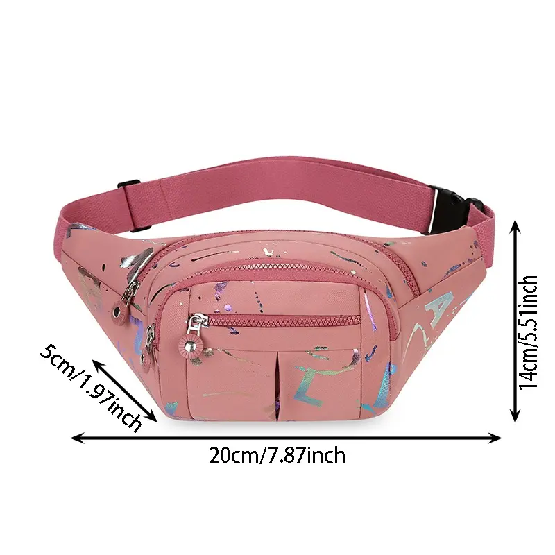 Casual Trendy Waist Bag Women Lightweight Oxford Fabric Print Stitching Multi-Pocket Fanny Pack Daily Commute Bags