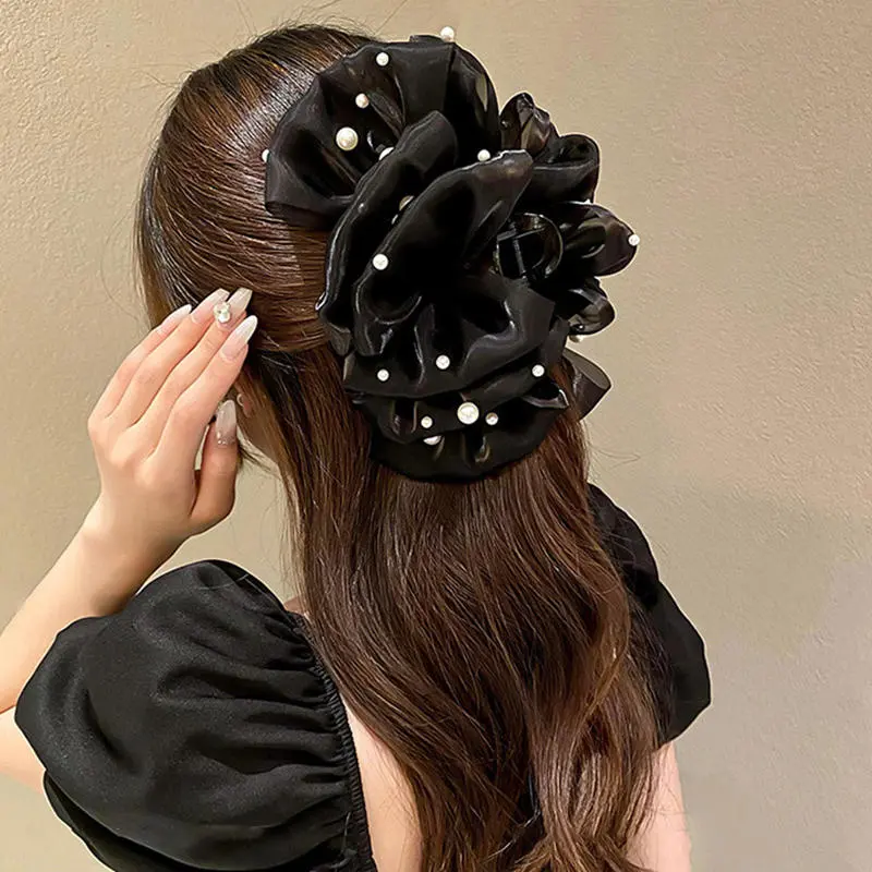 Women's Hair Claw Korean Style Exquisite Pearl Hairpin Hair Accessories Sweet Bow Back Head Flower Grab Fashion Nice Hair Claw