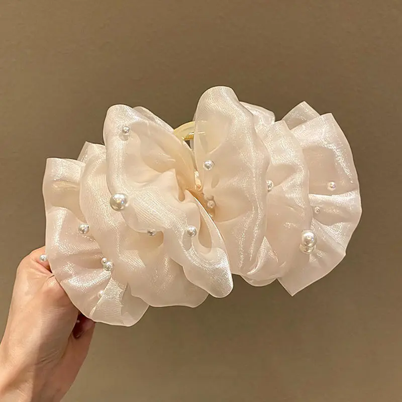 Women's Hair Claw Korean Style Exquisite Pearl Hairpin Hair Accessories Sweet Bow Back Head Flower Grab Fashion Nice Hair Claw