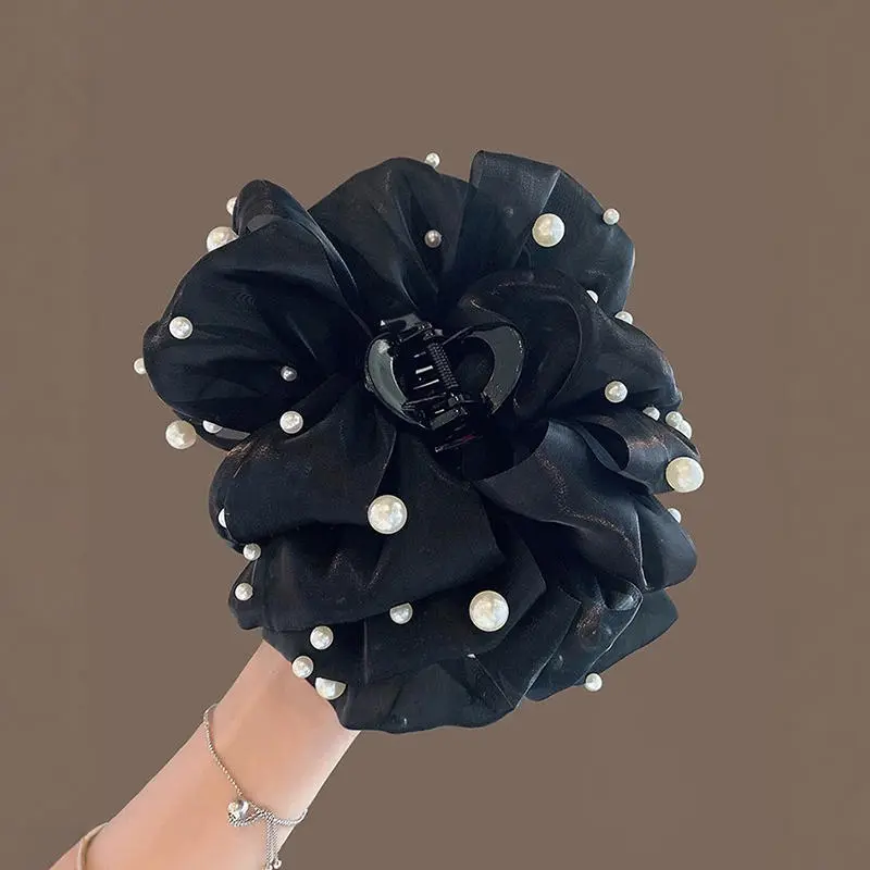 Women's Hair Claw Korean Style Exquisite Pearl Hairpin Hair Accessories Sweet Bow Back Head Flower Grab Fashion Nice Hair Claw