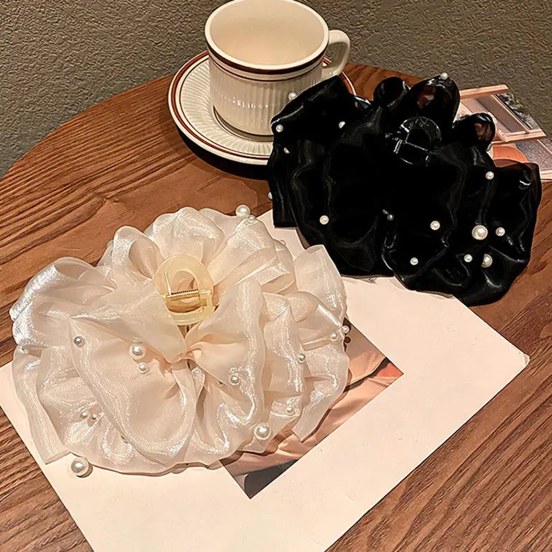 Women's Hair Claw Korean Style Exquisite Pearl Hairpin Hair Accessories Sweet Bow Back Head Flower Grab Fashion Nice Hair Claw