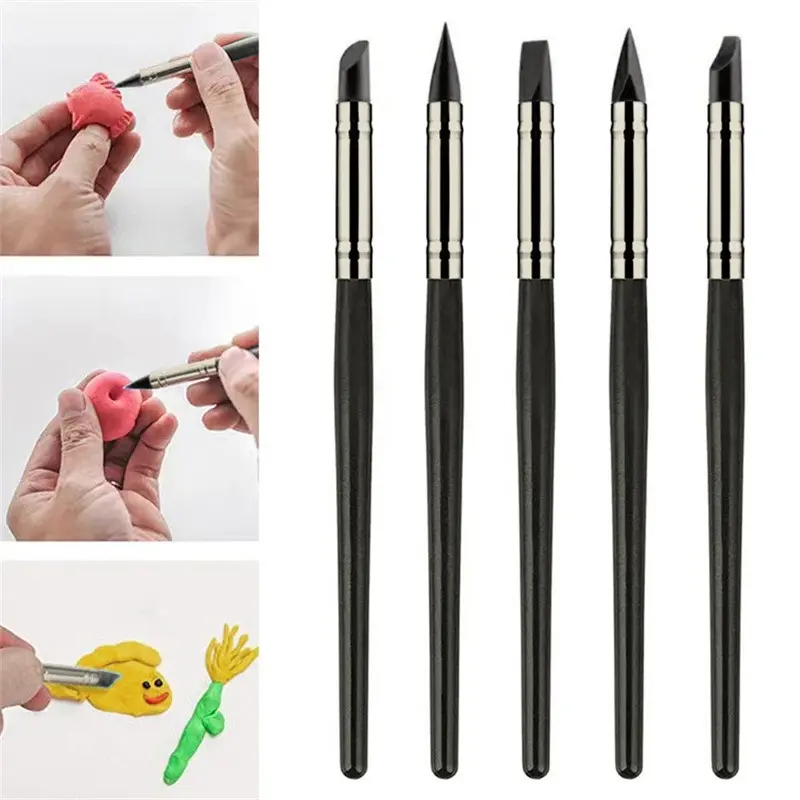 5PCS Silicone Clay Sculpting Tool For Brush Modeling Dotting Nail Art Pottery Clay Tool New DIY Carving Sculpting Tools