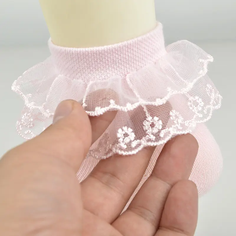 1Pairs Cotton Lace Ruffle Princess Mesh Breathable Socks Children Ankle Short Sock White Pink Blue Baby Girls Kids Toddler