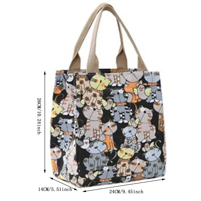 New Canvas Women Bags Portable Mommy Bag Cute Cartoon Cat Pattern Fashionable Top-handle Handbags Shopping Tote Bags For Women