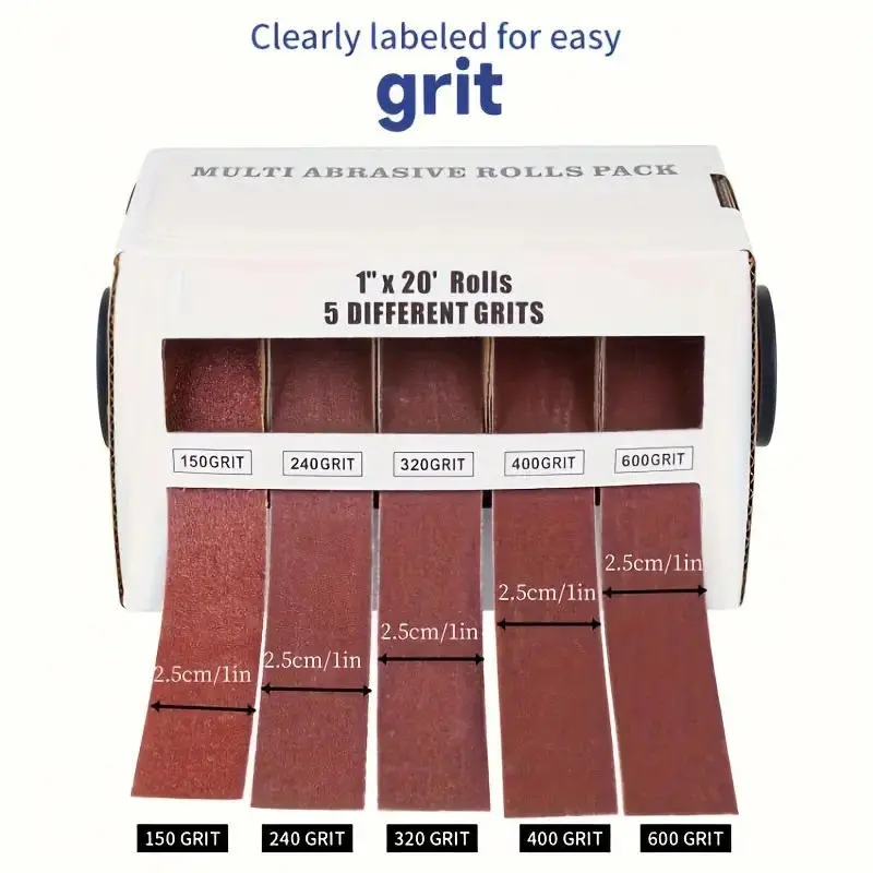 4/5/6 Roll Grits Sandpaper 6M Dry Grinding Emery Sanding Belt 20ft Abrasive Paper Pack with Dispenser Cloth for Metal Polishing