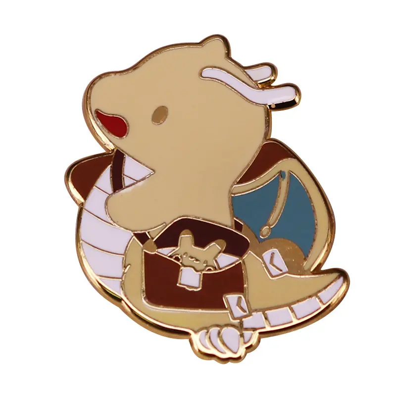 Cute Pokemon Dragon Hard Enamel Pin Cartoon Kawaii Yellow Flying Dragon Golden Metal Brooch Video Game Fans Badge Gifts