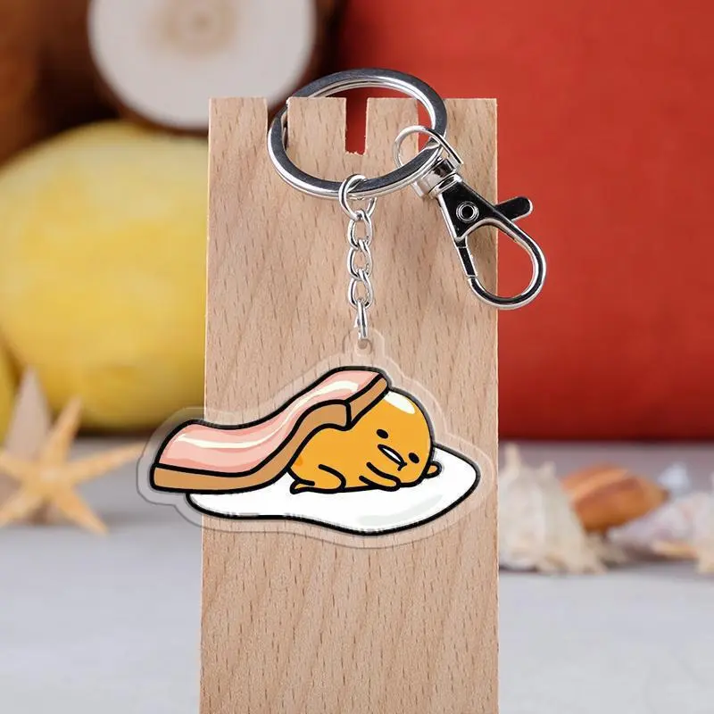 Sanrio Gudetama Keychain Cartoon Acrylic Schoolbag Pendant Keyring Fashion Car Key Chains Jewelry Gift Decoration Accessories