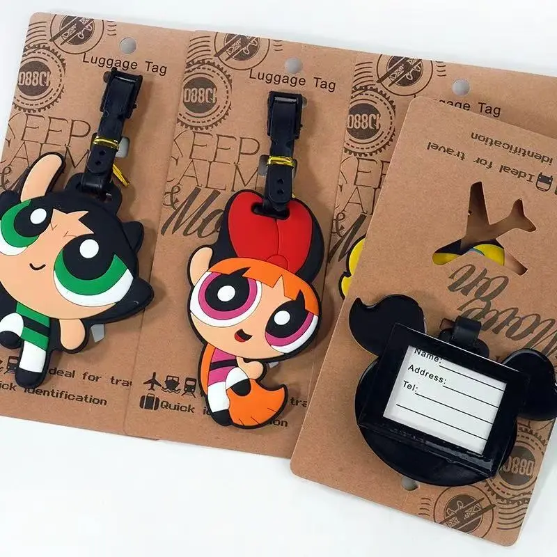 Powerpuff Girls Cartoon Travel Accessories Luggage Tag Silica Gel Suitcase ID Addres Holder Baggage Boarding Tag Portable Label