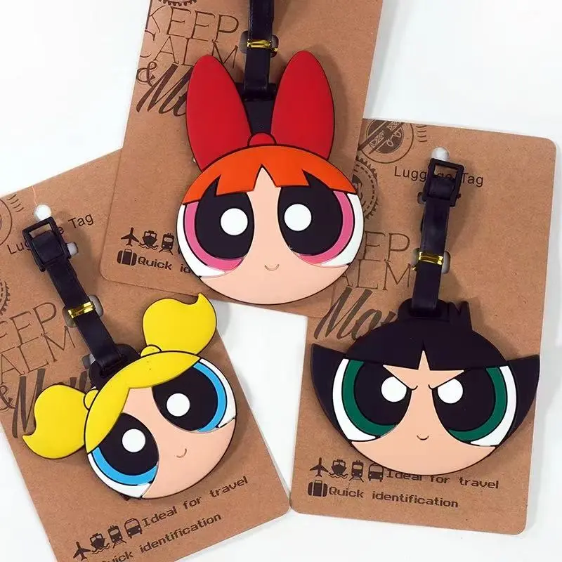 Powerpuff Girls Cartoon Travel Accessories Luggage Tag Silica Gel Suitcase ID Addres Holder Baggage Boarding Tag Portable Label