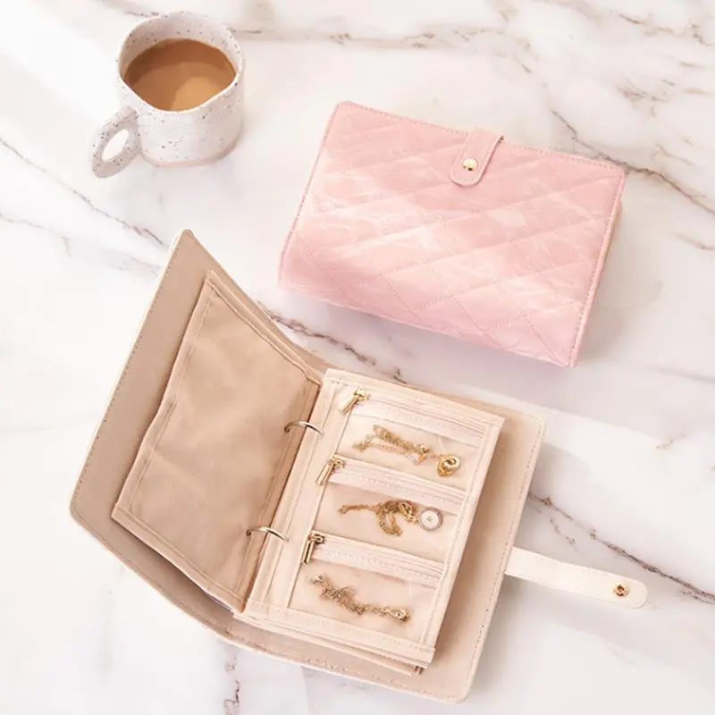 Transparent Jewelry Storage Book with Zipper Clear Pockets Jewelry Packaging Box Luxury PU Leather Velvet Storage Bag