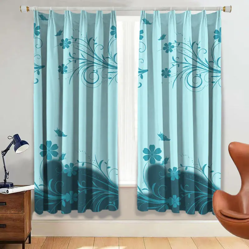1pc Thickened Full Blackout Blue Curtains Fresh Countryside Living Room Bedroom Insulation Light blocking Simple Sunshade Cloth
