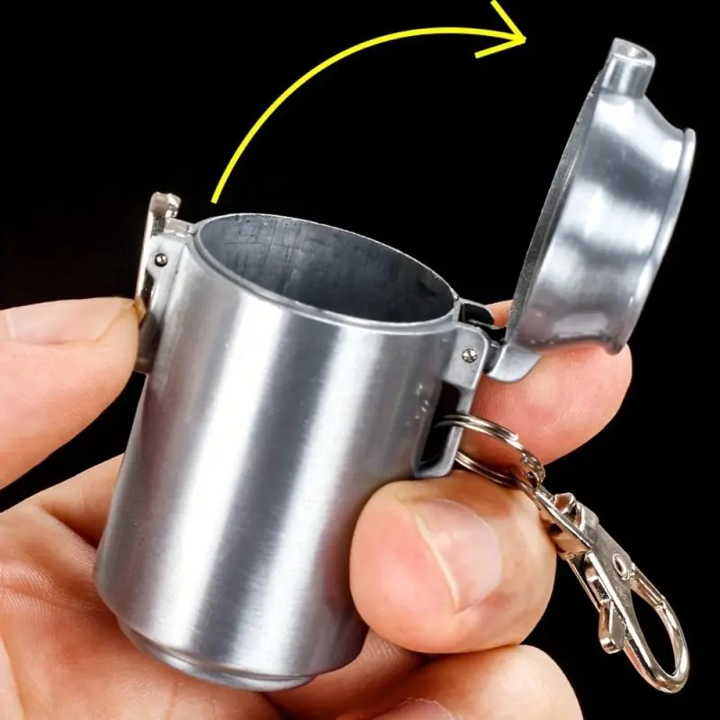 Portable Mini Ashtray with Lid for Outdoor Travel Metal Storage Box with Keychain Cigarette Accessories