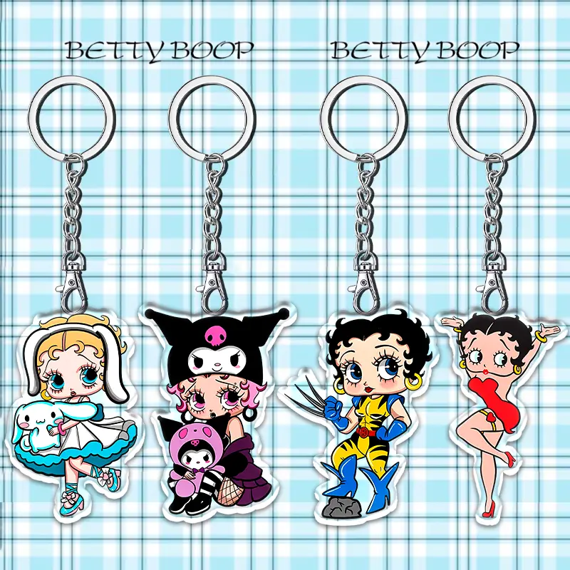12cm Betty Boop Things Acrylic Keychain Student Backpack Car Key Pendant Kid Party Decoration Popular Anime Peripheral Gifts