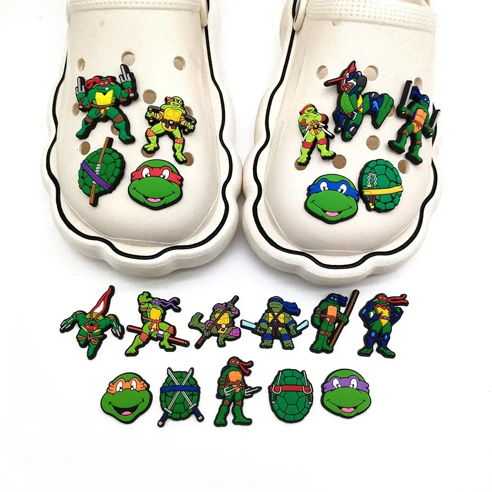 20Pcs Cartoon Ninja Turtle Series Shoe Charms for Clogs Bubble Slides Sandals PVC Shoe Decorations Buckle Accessories for Kid