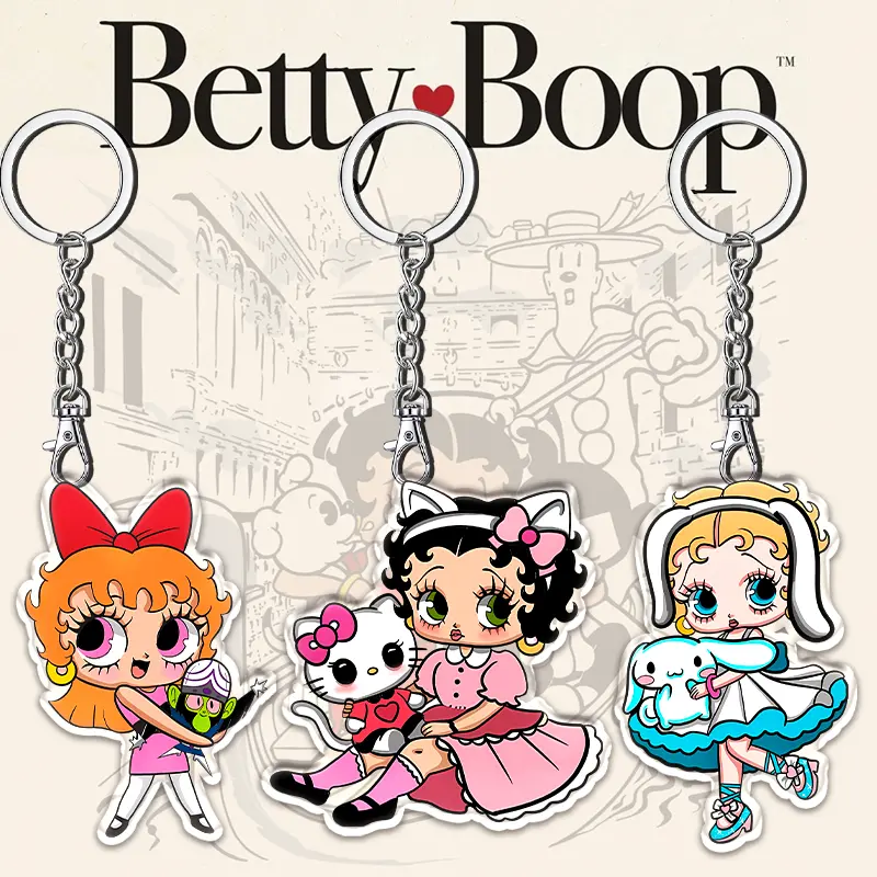 12cm Betty Boop Things Acrylic Keychain Student Backpack Car Key Pendant Kid Party Decoration Popular Anime Peripheral Gifts