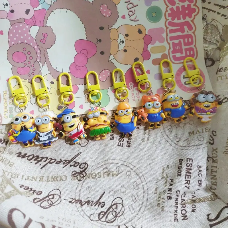 Minions Keychain Small Charms Pendant Anime Cartoon Cute Car Key Ring Chain Couple Bag Decoration Accessories Creative Gifts