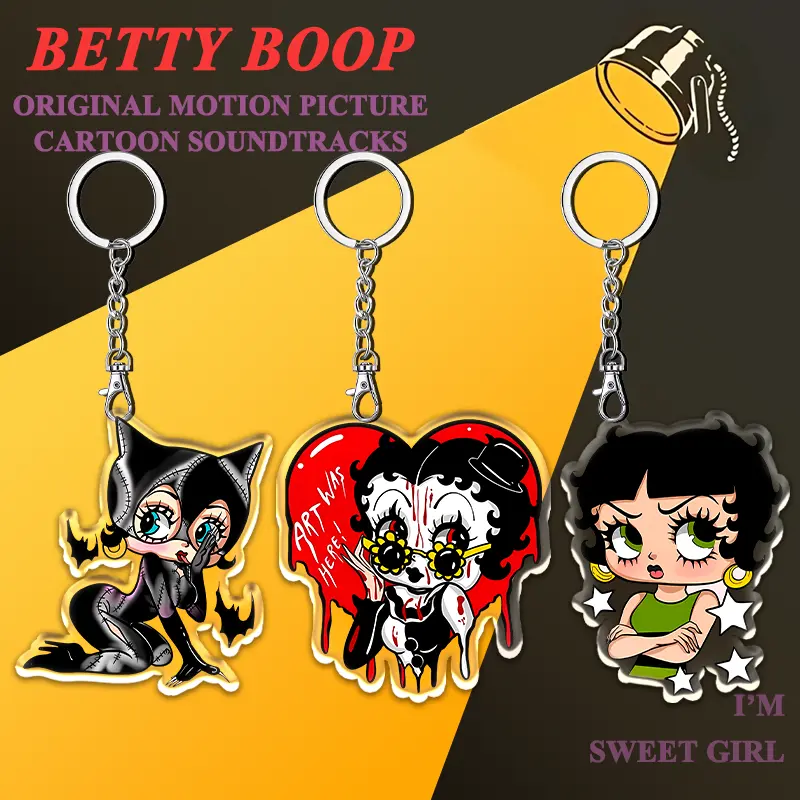 12cm Betty Boop Things Acrylic Keychain Student Backpack Car Key Pendant Kid Party Decoration Popular Anime Peripheral Gifts
