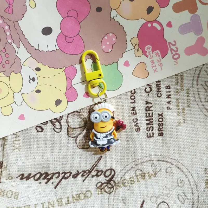 Minions Keychain Small Charms Pendant Anime Cartoon Cute Car Key Ring Chain Couple Bag Decoration Accessories Creative Gifts