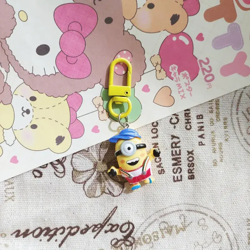 Minions Keychain Small Charms Pendant Anime Cartoon Cute Car Key Ring Chain Couple Bag Decoration Accessories Creative Gifts