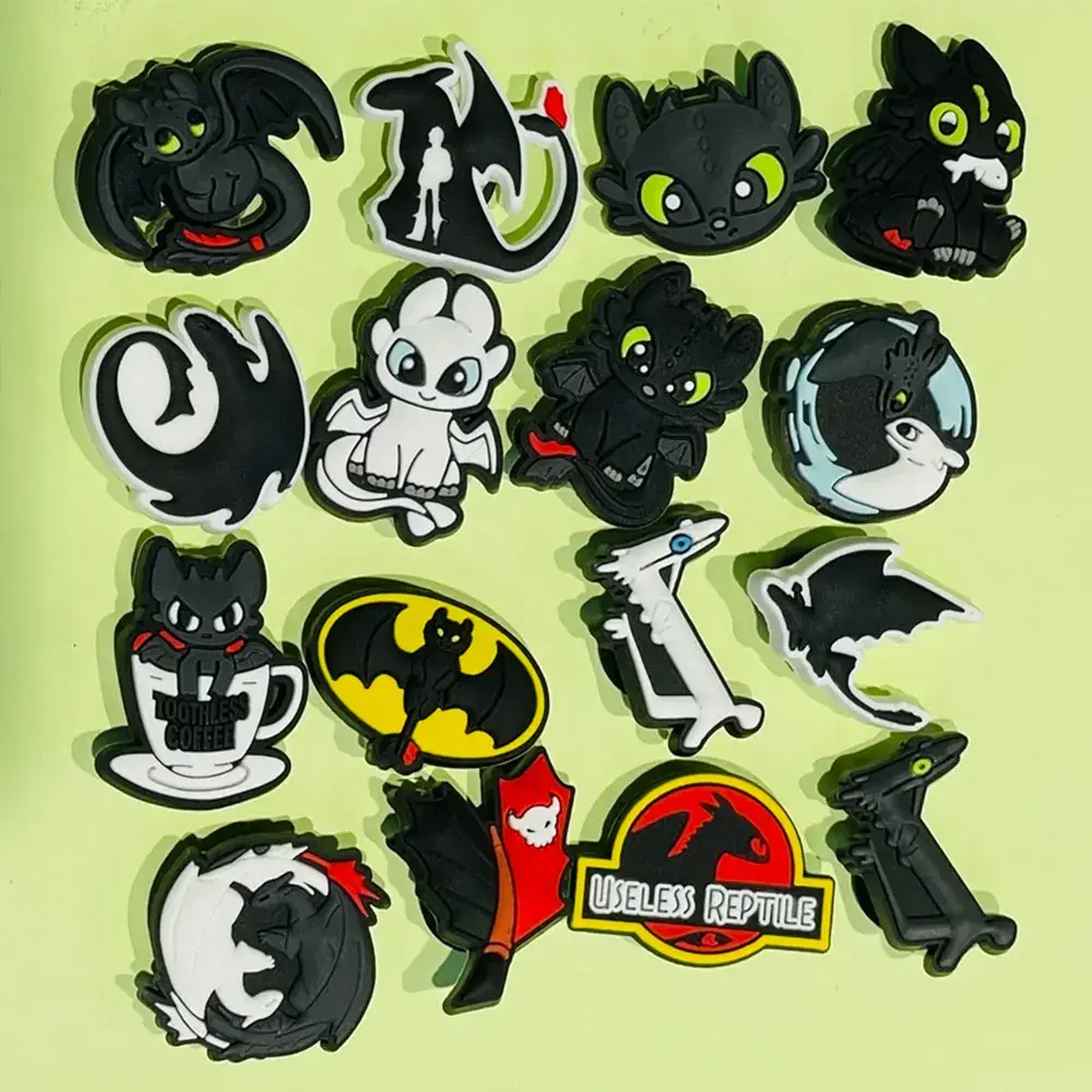 1-16pcs Dragon Toothless Cartoon Charms PVC Sandal Buckle DIY Bracelet Kids Party Gifts Shoe Accessories